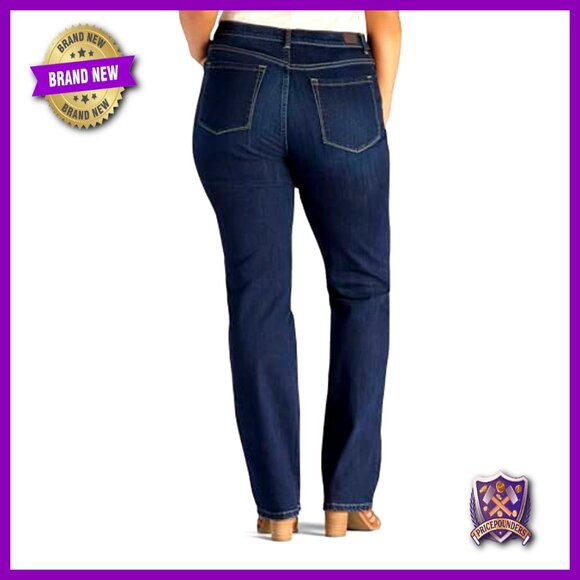 Plus Size Straight Leg Jeans, Relaxed Fit, Slimming Stretch Denim - Picture 2 of 3
